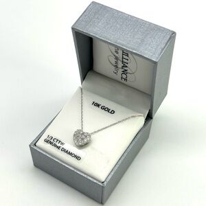 10K White Gold Genuine Diamond, 1/2 CTTW, Heart Pendant Necklace